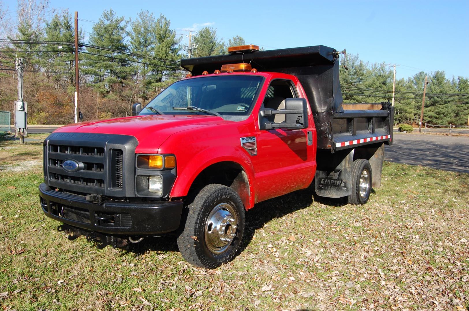 2008 RED /Grey Vinyl Ford F-350 SD XL DRW 4WD (1FDWF37R68E) with an 6.4L V8 OHV 32V TURBO DIESEL engine, Manual transmission, located at 6528 Lower York Road, New Hope, PA, 18938, (215) 862-9555, 40.358707, -74.977882 - This vehicle has a reconstructed title. Here we have a 2008 Ford F350 dump body with a 6.4L V8 Diesel engine putting power to the ground via a manual shifting 4X4 transmission. The interior offers grey leather, AC/HEAT, AM/FM radio, roll up windows and front airbags for safety. The exterior offers r - Photo#0